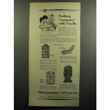 1952 Abercrombie & Fitch Ad - Viyella Shirts, half hose, pajamas and Tartan Robe