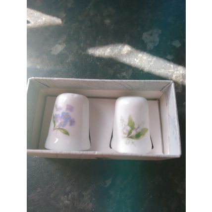 pair of floral bone china thimbles