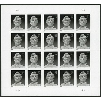 Abraham Lincoln Sheet of Twenty 21 Cent Postage Stamps Scott 4860