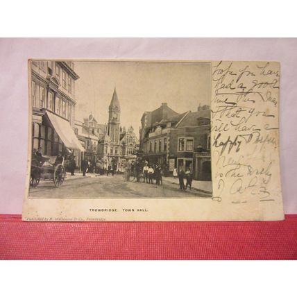 TOWN HALL, WILTSHIRE used antique postcard by Wilkinson of Trowbridge 1902 pm =