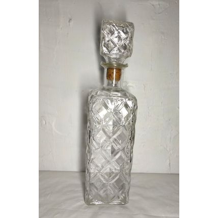 Vintage Crystal Whiskey Decanter Bottle Cork Stopper Top/ Square Bottle