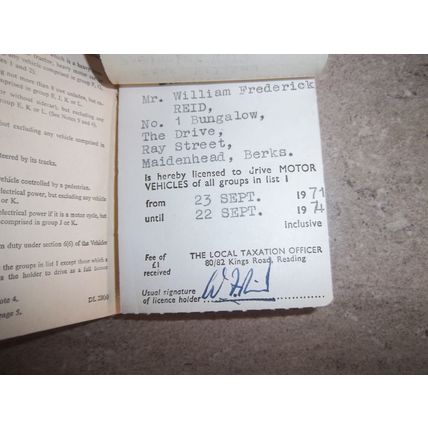 Lot of 2 Old Driving Licences Great Britain 1960's 1970's William Frederick Reid