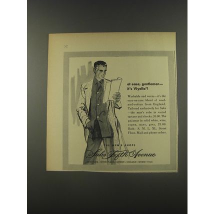 1956 Saks Fifth Avenue Fashion Ad - at ease, gentlemen - it's Viyella