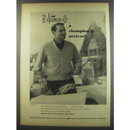 1956 B. Altman & Co. Golf Cardigan Ad - A Champion arrives