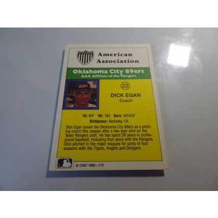 1990 CMC Card # 172 Dick Egan Very Good-Excellent (4) Oklahoma City 89ers