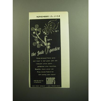 1958 Gump's Jewelry Ad - The Jade Garden