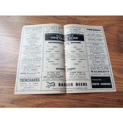 1961/62 Bournemouth & Boscombe vs Newport - Division 3, 10/3/1962 ** FREE P&P **