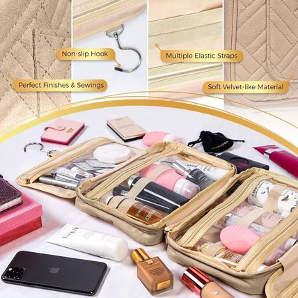 BOACAY Hanging Travel Toiletry Bag Large for Make up, Toiletries Camel Brown.