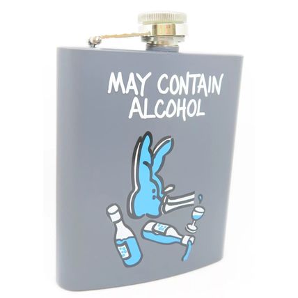 May Contain Alcohol Hip Flask Metal Grey 12 CM Screw Top Lid 7 0z Capacity Gift