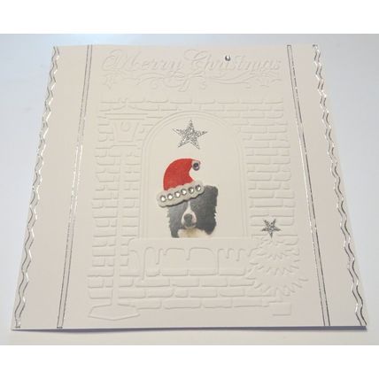 BORDER COLLIE HAND MADE 6" X 6" CHRISTMAS CARD WITH A FELT HAT
