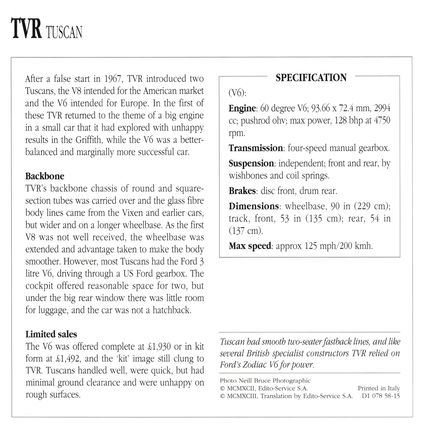 Collectors Club card. Classic Cars. TVR Tuscan