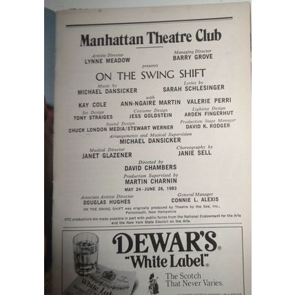 On The Swing Shift - Showbill - Manhattan Theatre Club - Downstage, 1983