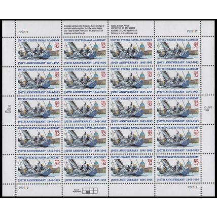 U.S. Naval Academy 150th Anniversary Sheet of Twenty 32 Cent Stamps Scott 3001