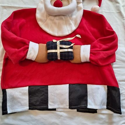 Christmas SANTA Claus CHAIR BACK COVER Holiday Decor Cloth Slipcover Dining Seat
