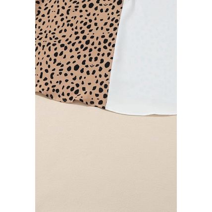 Khaki Leopard Contrast Half Button Casual Blouse