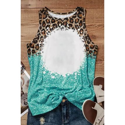 Light Blue Bleached Leopard Tie-dye Print Tank Top
