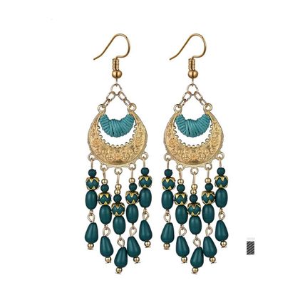 Light Blue Boho Beaded Tassel Alloy Charm Earrings