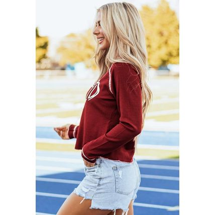 Red Game Day Rugby Football Graphic Thermal Knit Top