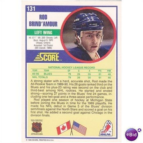 1990 Score Card No. 131 Rod Brind'amour St. Louis Blues