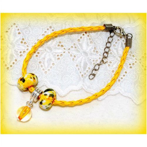 BARGAIN Woven Braided Bracelet Yellow Marble Ball Charm Euro Bead Jewellery 1318