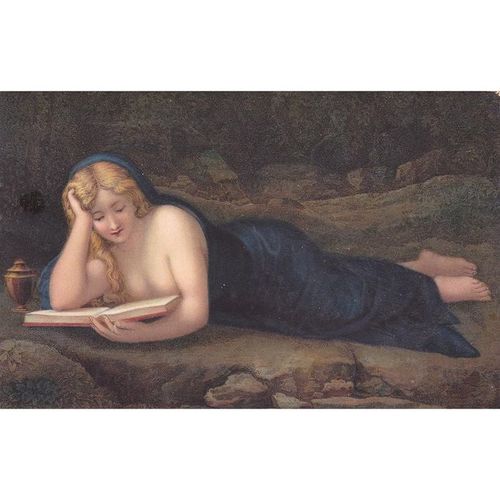 Artist Drawn Of A Female Reading A Book Postcard (GLM1506)