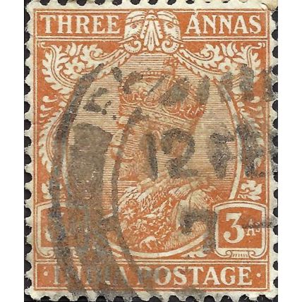 INDIA, King George V, Imperial Crown of India, orange 1911, 3anna