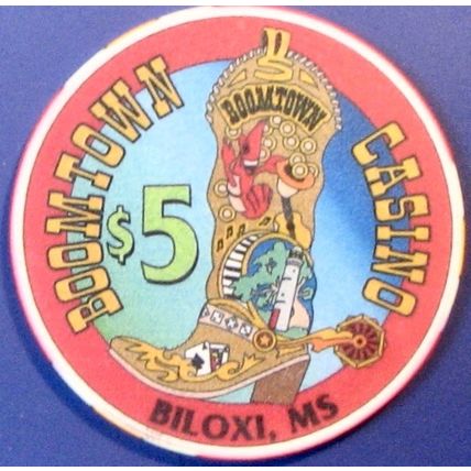 Boomtown. $5 Casino Chip. Biloxi, MS. X43.