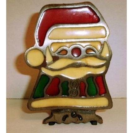 VTG Cast Iron Faux Stained Glass Santa Clause Tea Light Candle Table Decoration