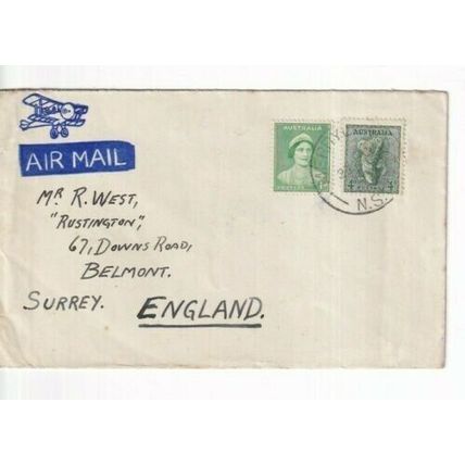 Australia Merrylands NSW to Belmont Surrey cover hand written