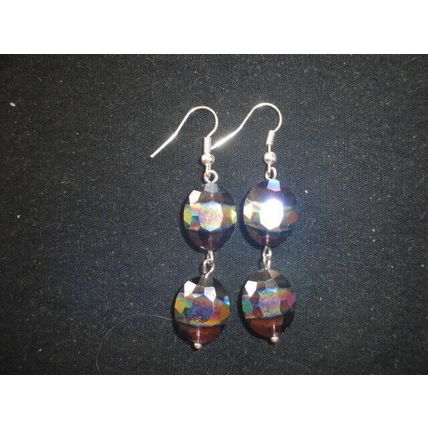 Special AB banded large purple oval faceted crystal glass earrings