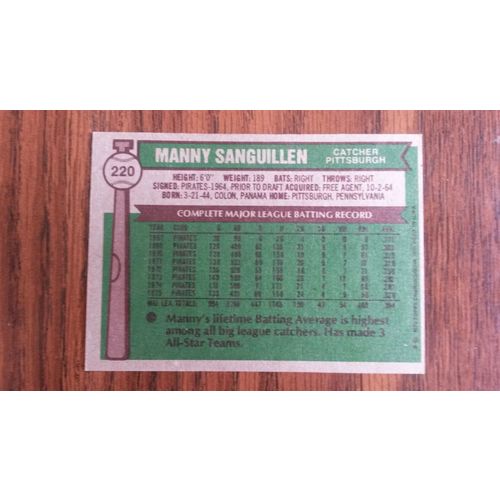 1976 Topps Card # 220 Manny Sanguillen Very Good (3) Pittsburgh Pirates
