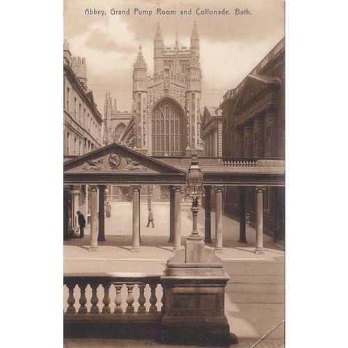 Vintage Sepia Postcard - Abbey Pump room & Collonade Bath Somerset pub Parkhouse