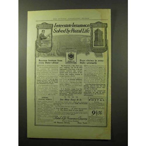 1914 Postal Life Insurance Ad - Interstate Insurance