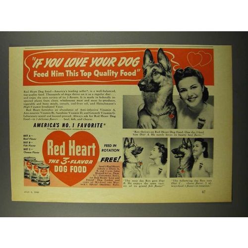 1940 Red Heart Dog Food Ad - If You Love Your Dog