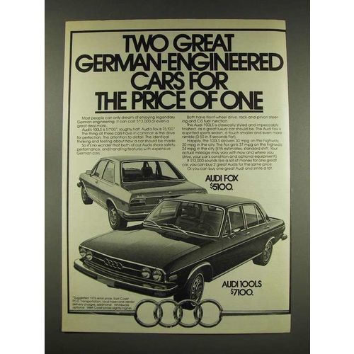 1976 Audi 100LS, Fox Car Ad - For The Price Of One