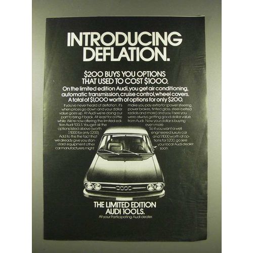 1976 Audi 100LS Car Ad - Introducing Deflation