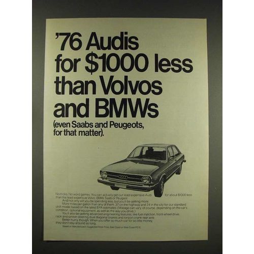 1976 Audi Car Ad - $1000 Less Than Volvos, BMWs