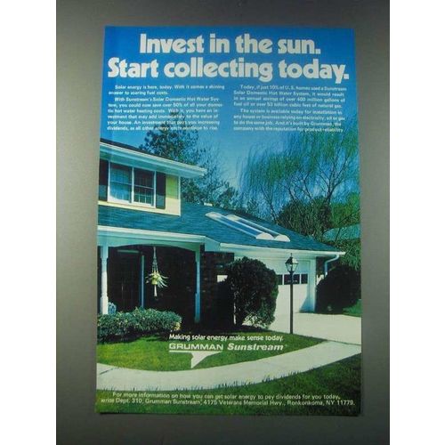 1977 Grumman Sunstream Solar Domestic Water Heating System Ad - Invest in Sun