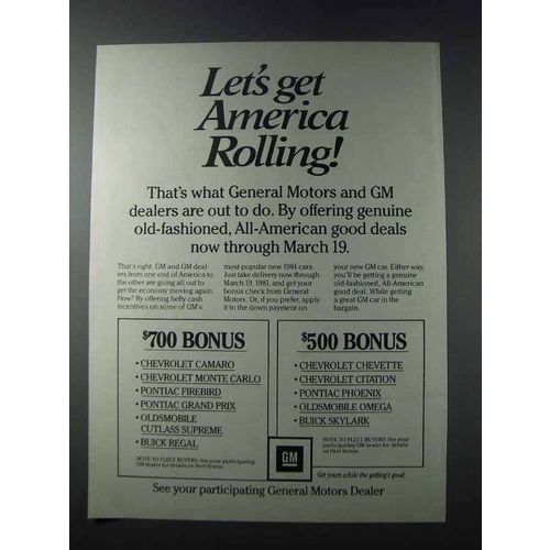 1981 General Motors Ad - Let's Get America Rolling