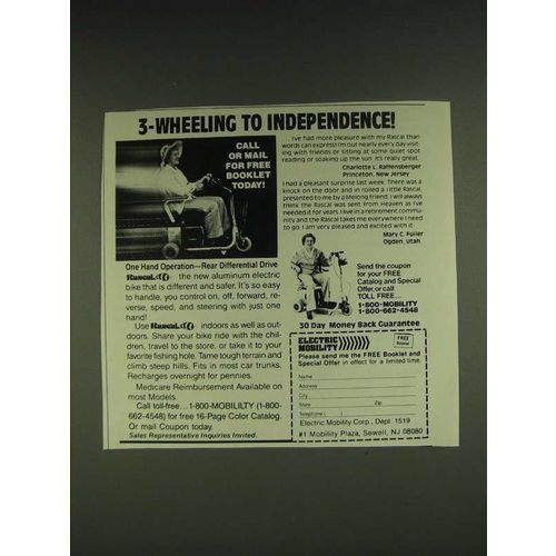 1985 Electric Mobility Ad - 3-wheeling to independence