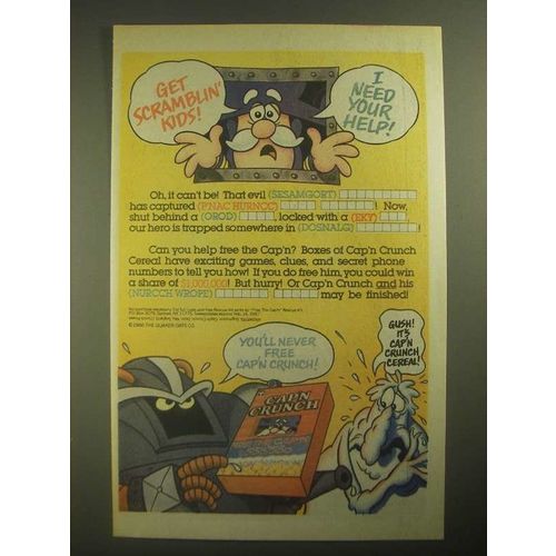 1987 Quaker Cap'n Crunch Cereal Ad - Get Scramblin' Kids