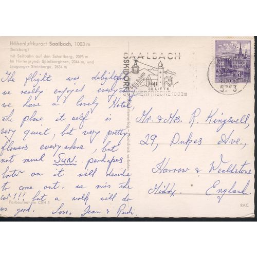 Austria Postcard - Hohenluftkurort Saalbach, 1003 m