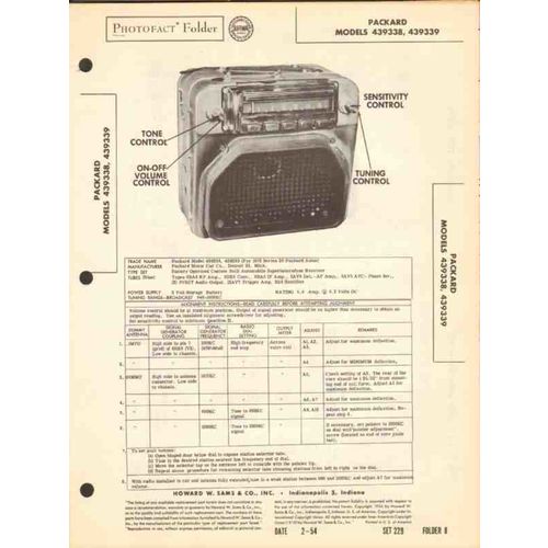 PACKARD-BELL model 43933x AM car radio receiver Sams Photofact manual