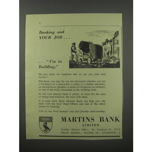 1954 Martins Bank Ad - Banking and your job.. I'm in building