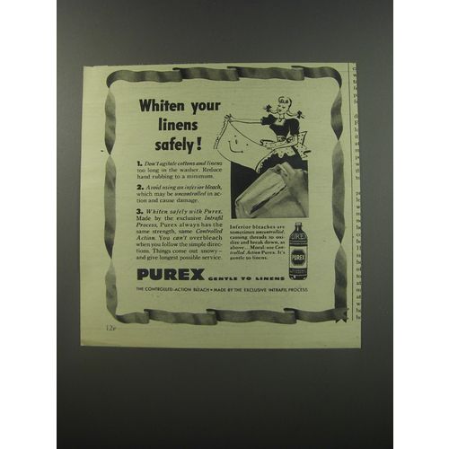 1945 Purex Bleach Ad - Whiten your linens safely