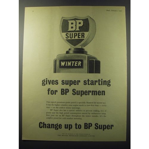 1955 BP Super Petroleum Ad - BP Super Winter gives super starting for BP