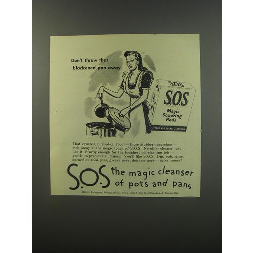 1945 S.O.S Magic Scouring Pads Ad - Don't throw that blackened pan away