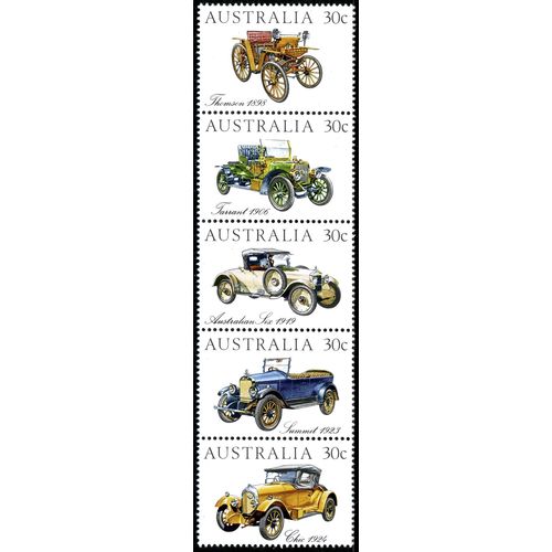 AUSTRALIA 1984 Veteran & Vintage Cars Se-tenant strip of 5 x 30c (SG 905a) MNH