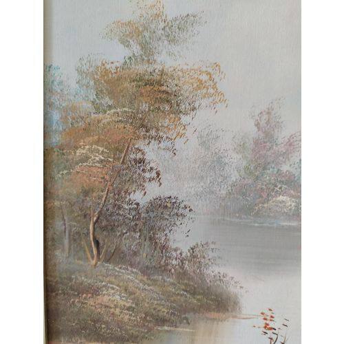 Oil PaInTINg FRaMeD Oil oN Canvas Lady beside Lake. Framed 03