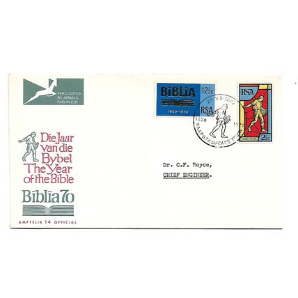 SouthAfrica.150th Anniv Bible Society South Africa set of 2.First Day Cover.Dc20